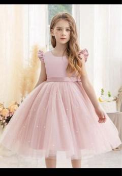 【新品】SHEIN ピンク フリル袖 リボン付きドレス　9Y 130㎝