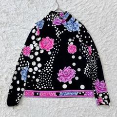 【美品】レオナール ハイネック 総柄 シルク カットソー 42 ネイビー 花柄