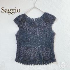 Saggio 半袖ブラウス　透け感　花柄　総柄　お呼ばれ　パーティ