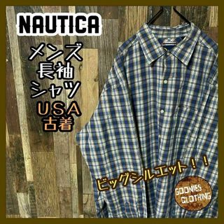 ブルー チェック オーバーサイズ ノーティカ メンズ 2XL 古着 長袖 シャツ