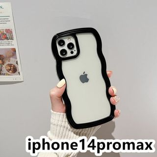 iphone14promaxケース　波型　 耐衝撃ブラック396