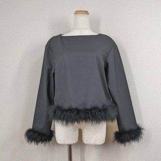 【メイドインヘブン】カットソー 黒 ファー ダチョウ 丸首 美品　y2k