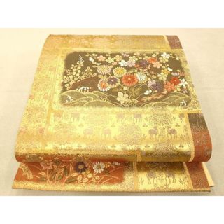 平和屋着物◎六通柄袋帯　唐織　天井流水花文　金糸　正絹　逸品　AAAP9862fw