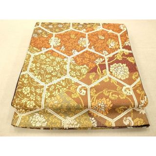 平和屋着物◎六通柄袋帯　唐織　切嵌亀甲更紗花文　金糸　正絹　逸品　AAAP9863fw