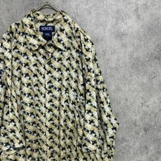 00S 柄シャツ　半袖　レーヨン　メンズ　L 古着　個性派　輸入　総柄