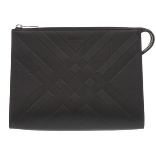 未使用 バーバリー レザー ブラック ポーチ クラッチバッグ 黒 1093【中古】BURBERRY