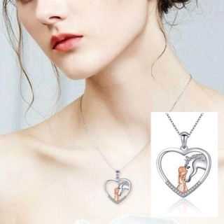 ハート　ネックレス　ワンポイント　girl　馬　　ピンク　シルバー　レディース