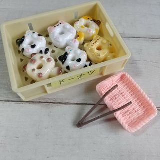 フードコンテナ付デコパーツ #856 ねこ型ドーナツ、トレイ、トング付