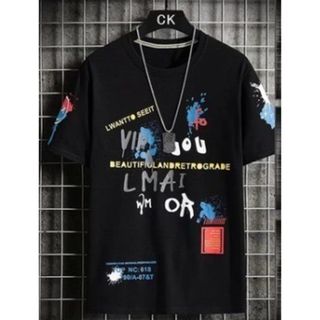 【ＳＡＬＥ】男女兼用　黒　人気　ペア　夏服　半袖　Tシャツ　プリント
