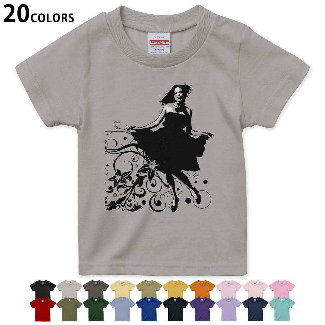 選べる20カラー tシャツ キッズ 半袖 カラー デザイン 90 100 110 120 130 140 150 160 Tシャツ ティーシャツ T shirt　004958 シック　花　黒　イラスト